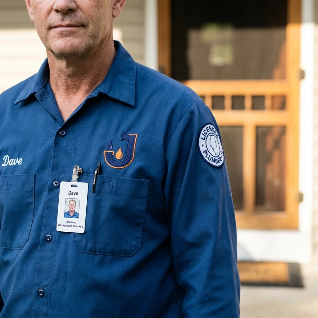 Licensed plumber showing ID badge in West Sacramento, CA