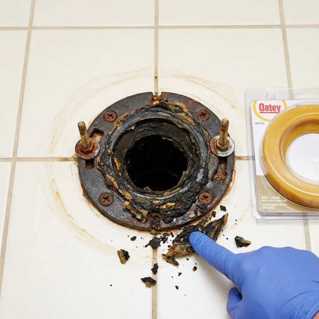 Failed wax ring showing water seepage at the base of a toilet in a West Sacramento, CA home