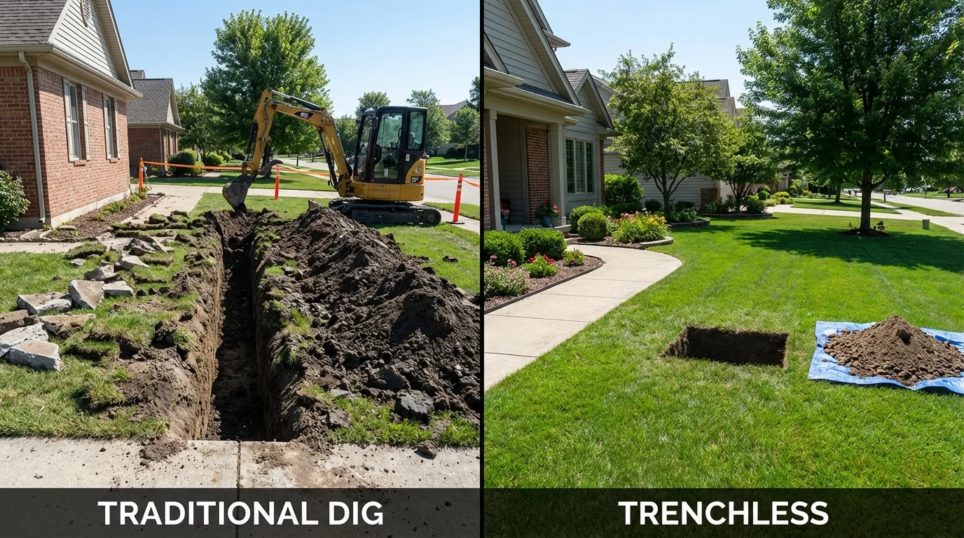 Trenchless sewer repair with minimal yard damage versus traditional excavation in West Sacramento, CA